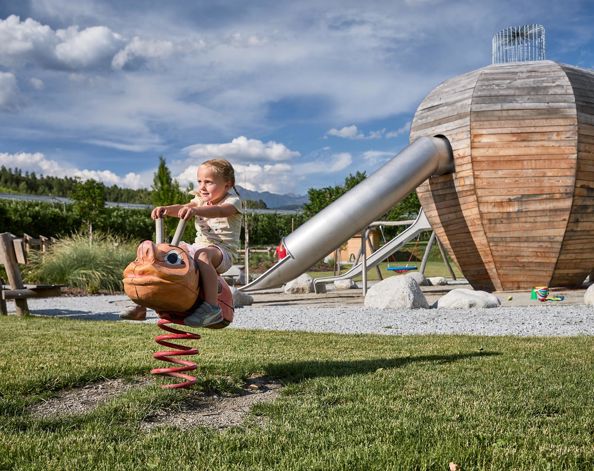 A girl is playing at the Apfelgarten playground